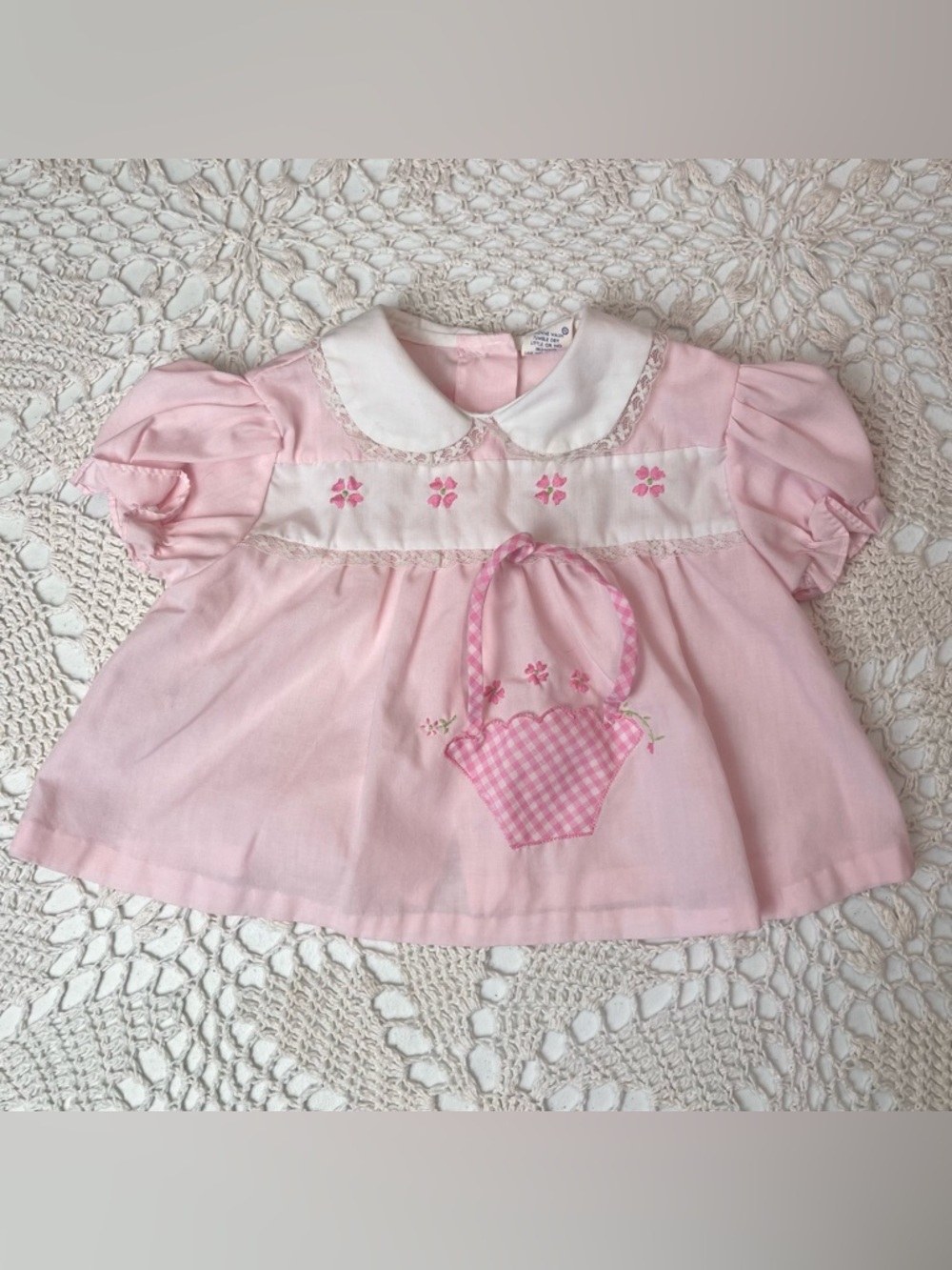 Vintage 1980s Judy Philippines Baby Girl 12 Months Pink Flower Basket Blouse